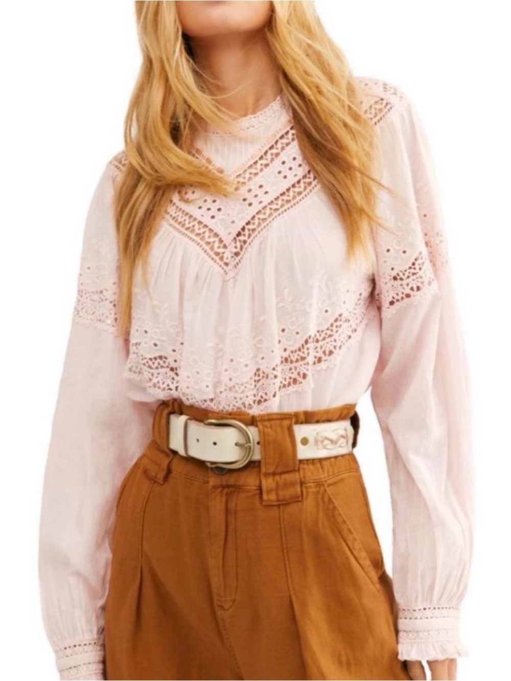 Free People Abigail Victorian Top in "Moon Cake" blush pink